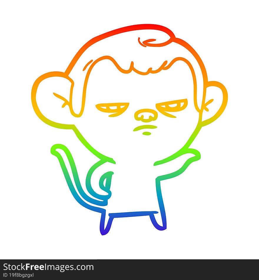 rainbow gradient line drawing of a cartoon monkey