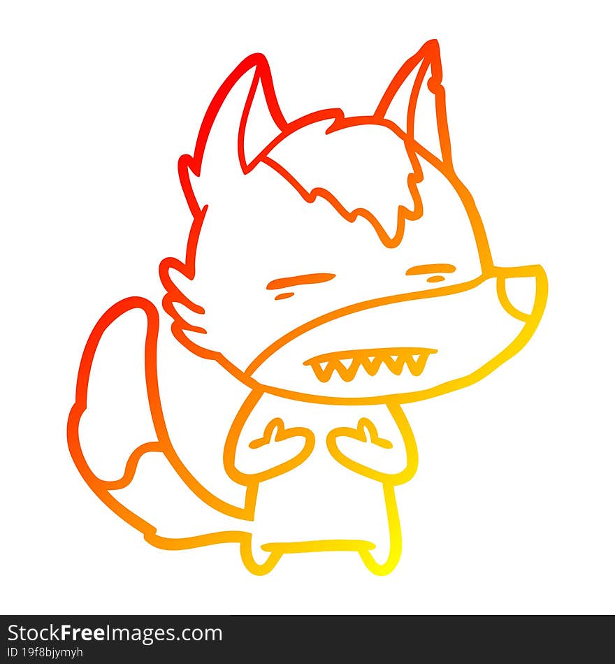 warm gradient line drawing of a cartoon wolf showing teeth