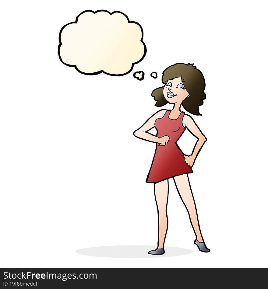 Cartoon Proud Woman With Thought Bubble