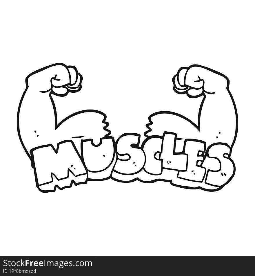 freehand drawn black and white cartoon muscles symbol