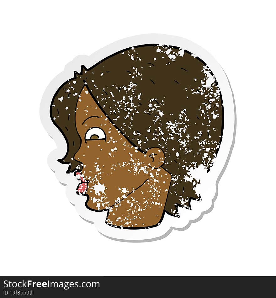 retro distressed sticker of a cartoon female face