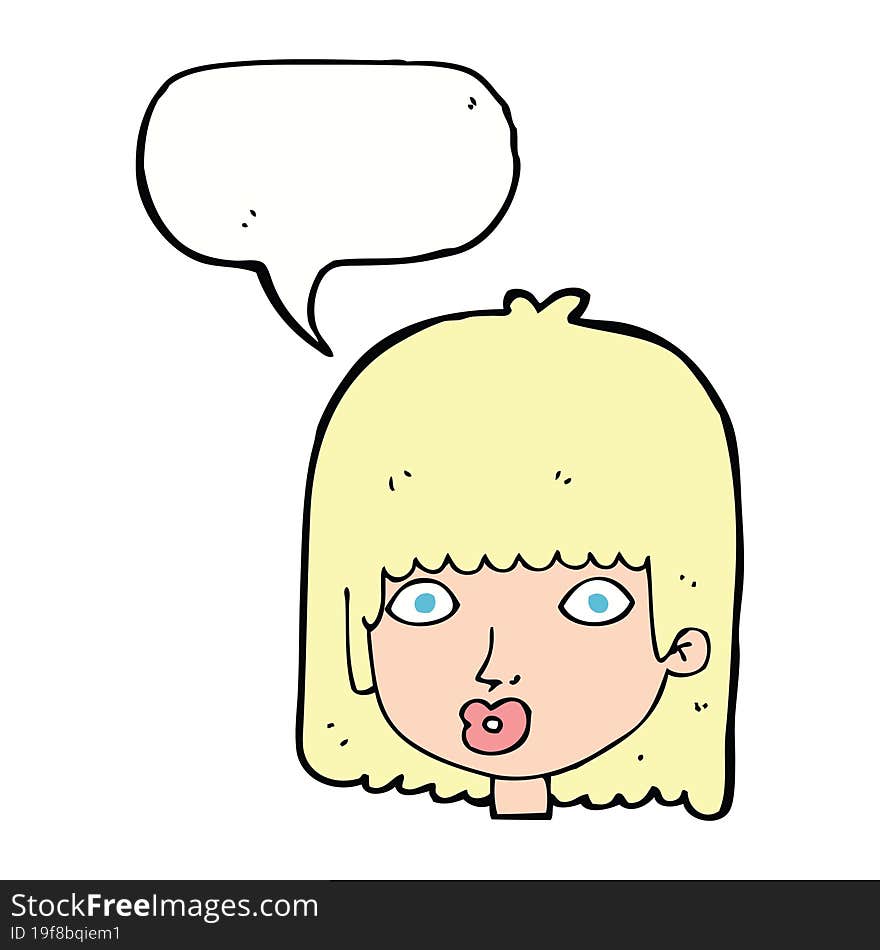 cartoon surprised woman with speech bubble