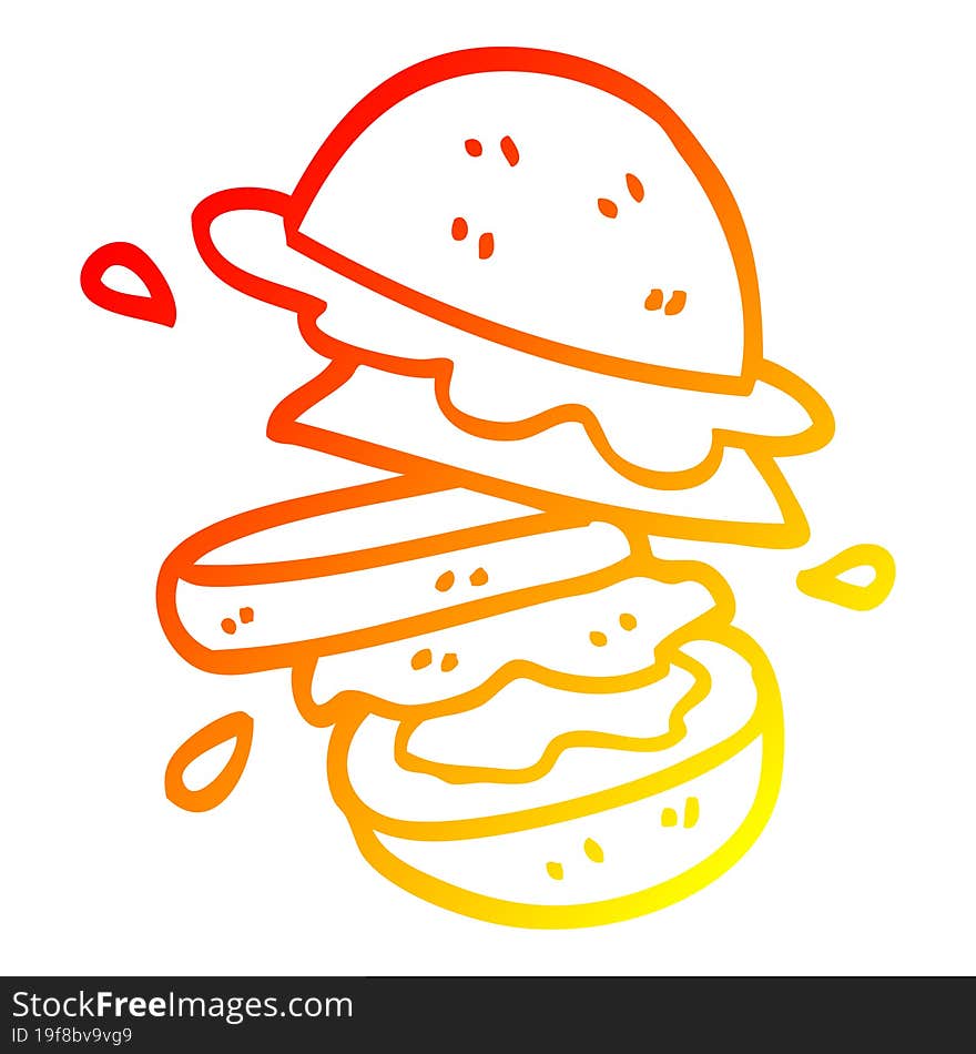 warm gradient line drawing cartoon burger