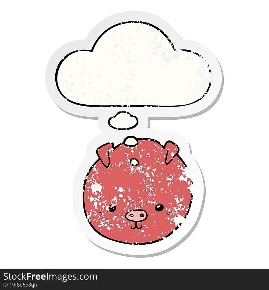 cartoon pig and thought bubble as a distressed worn sticker