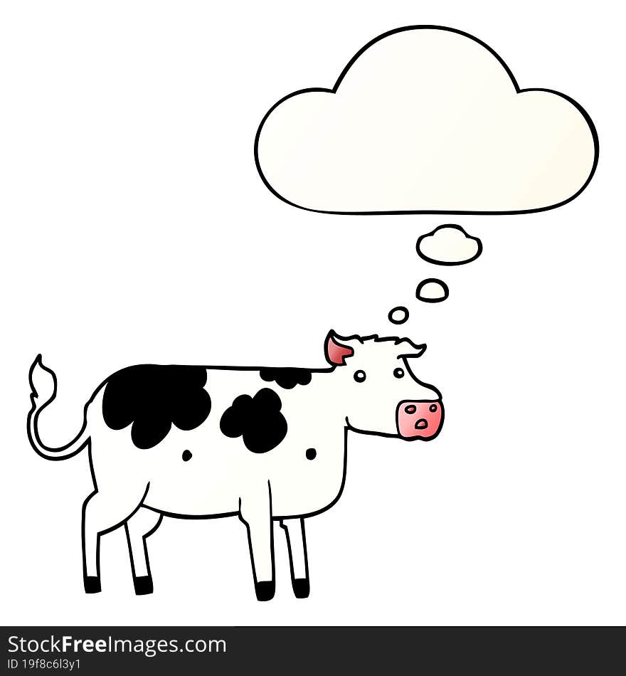 cartoon cow and thought bubble in smooth gradient style