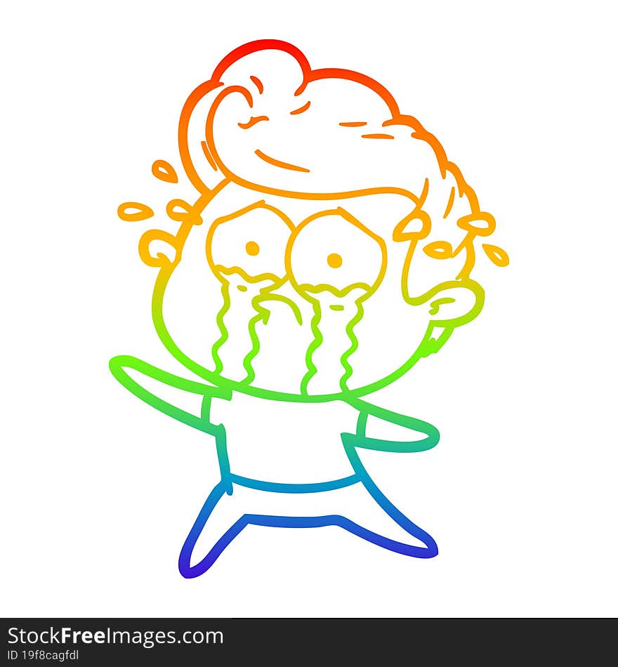 rainbow gradient line drawing of a dancing crying man