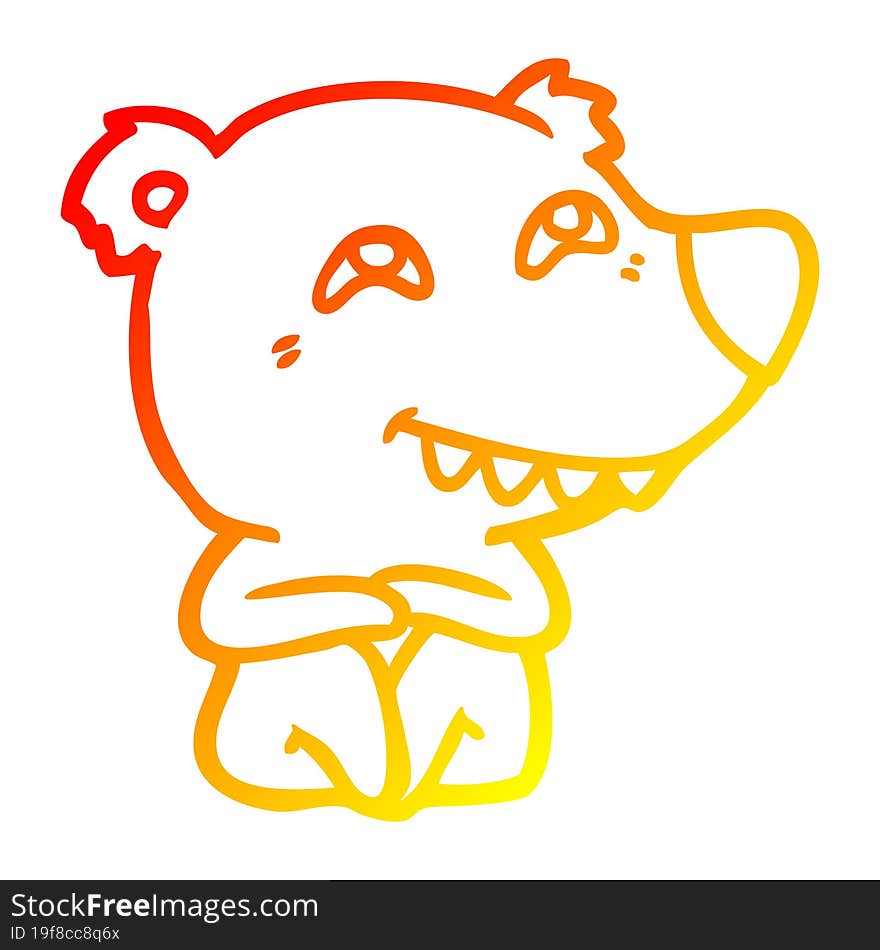 warm gradient line drawing cartoon polar bear showing teeth