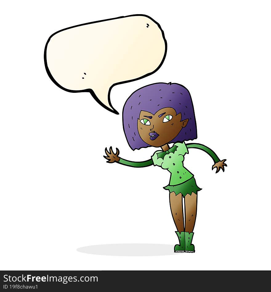 cartoon vampire girl with speech bubble