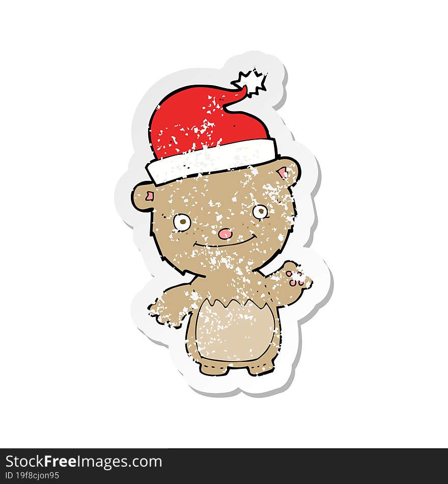 Retro Distressed Sticker Of A Cartoon Christmas Teddy Bear