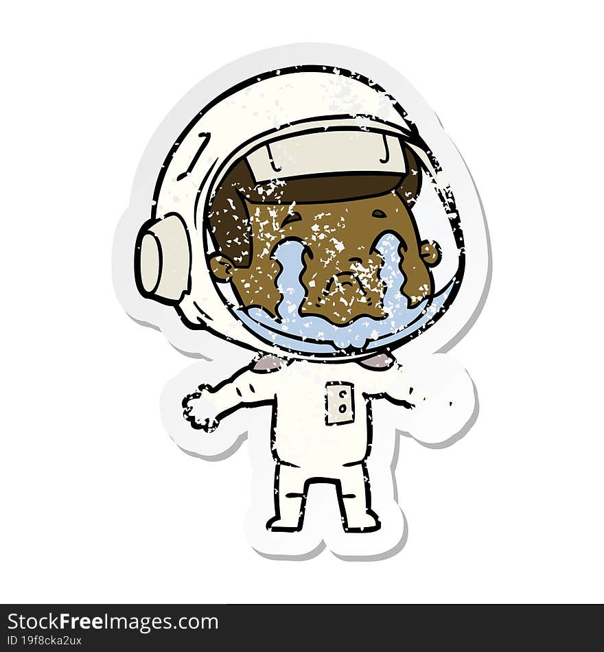 Distressed Sticker Of A Cartoon Crying Astronaut