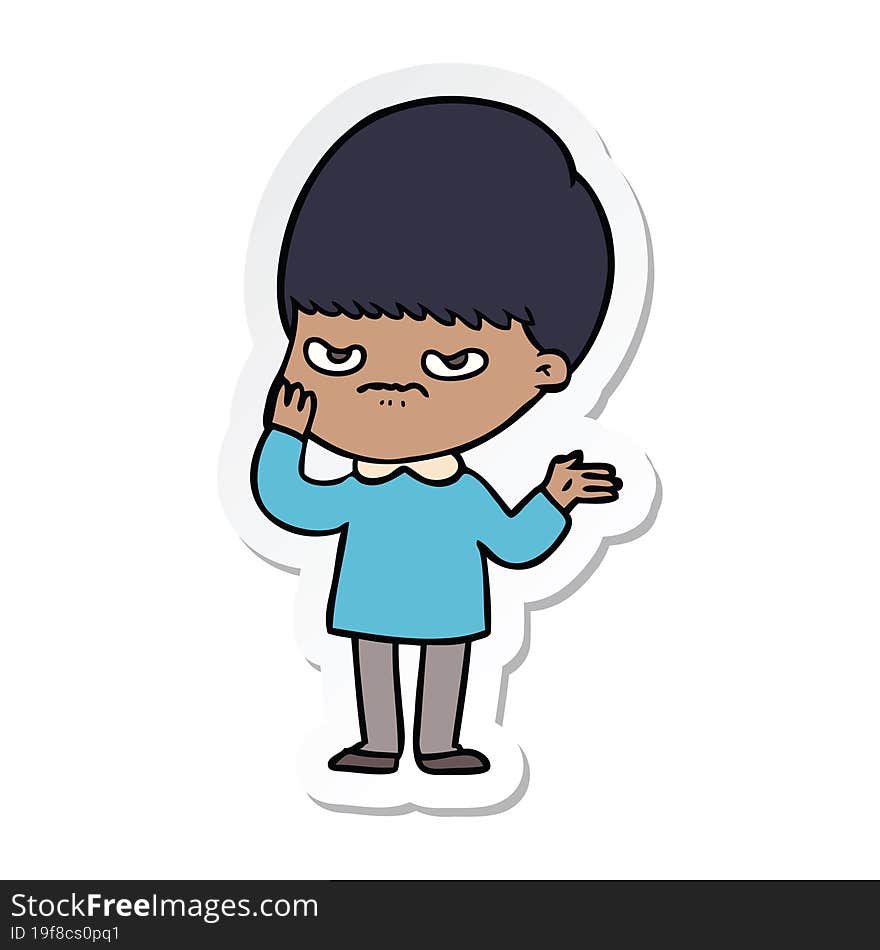 sticker of a annoyed cartoon boy