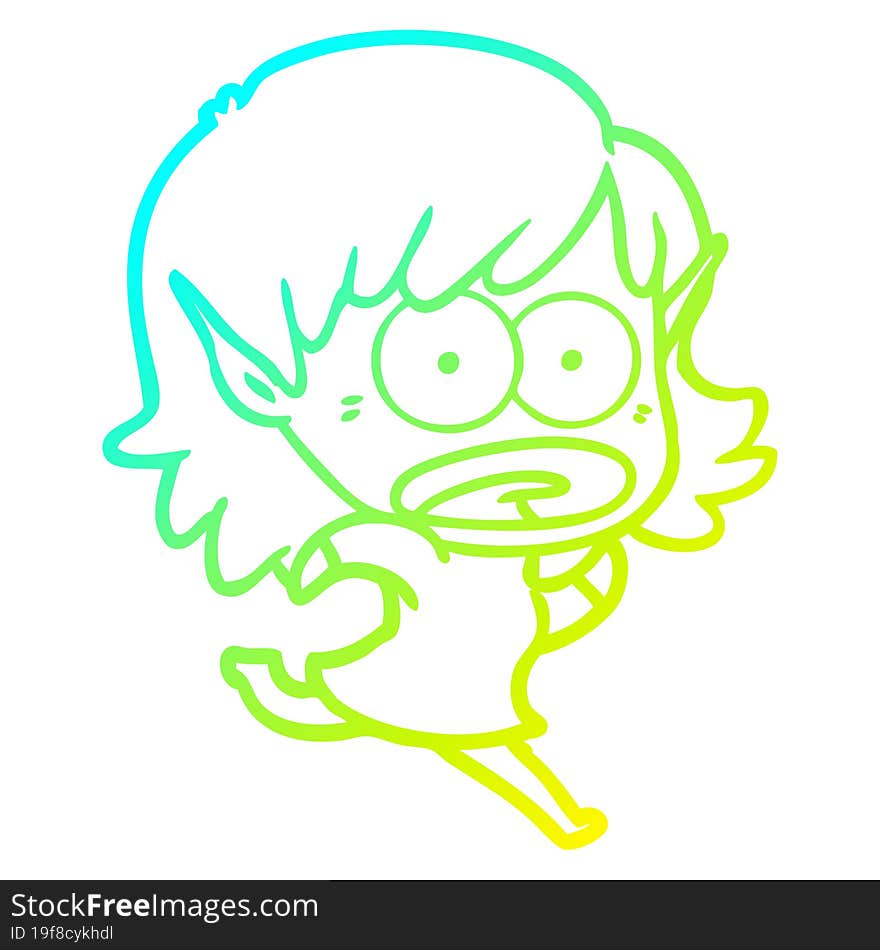 cold gradient line drawing cartoon shocked elf girl