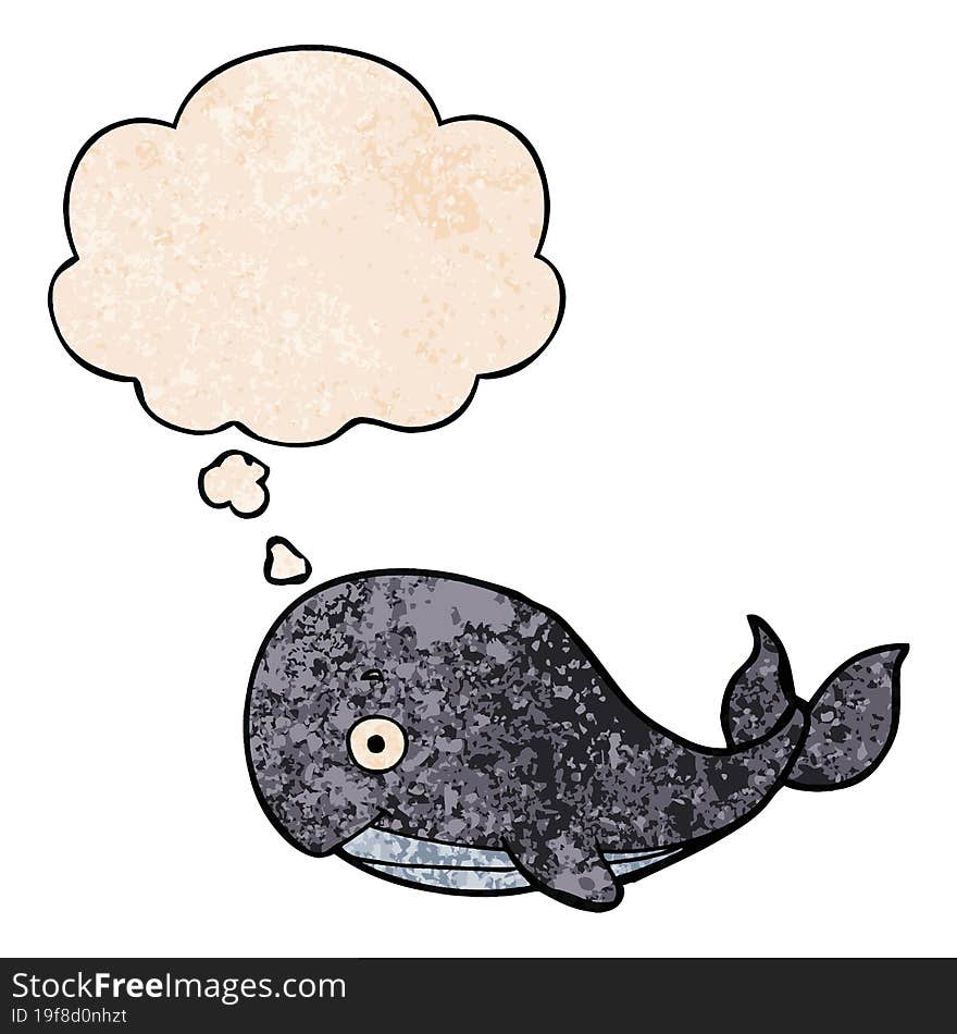 cartoon whale and thought bubble in grunge texture pattern style