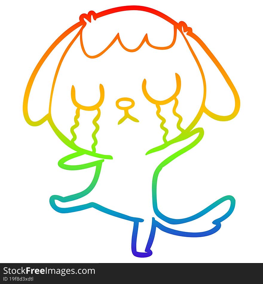 Rainbow Gradient Line Drawing Cute Cartoon Dog Crying