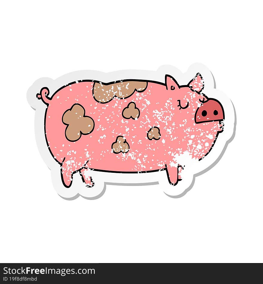 distressed sticker of a cartoon pig