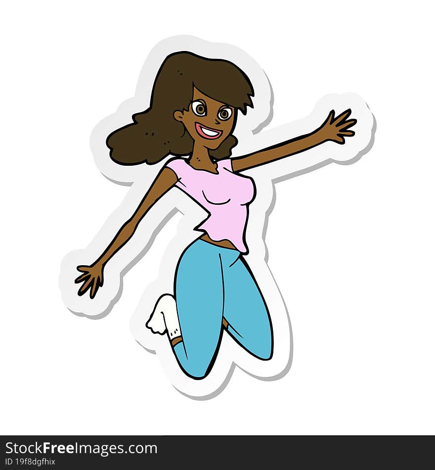 Sticker Of A Cartoon Jumping Woman