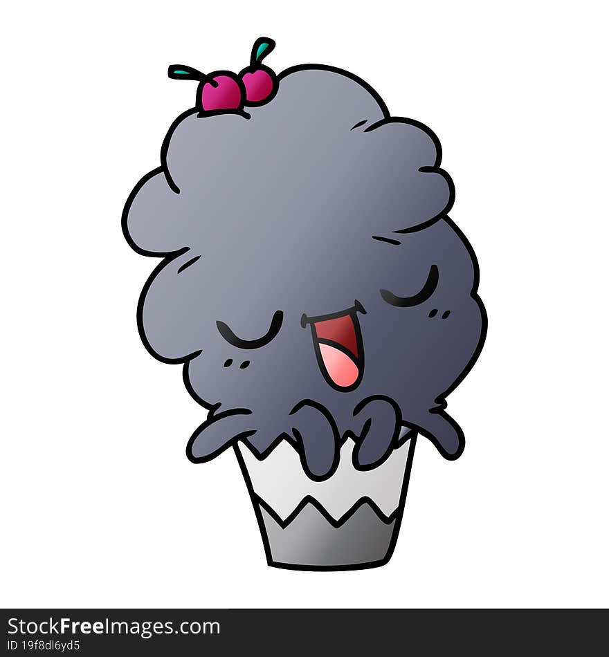 Gradient Cartoon Of Kawaii Octopus Cupcake