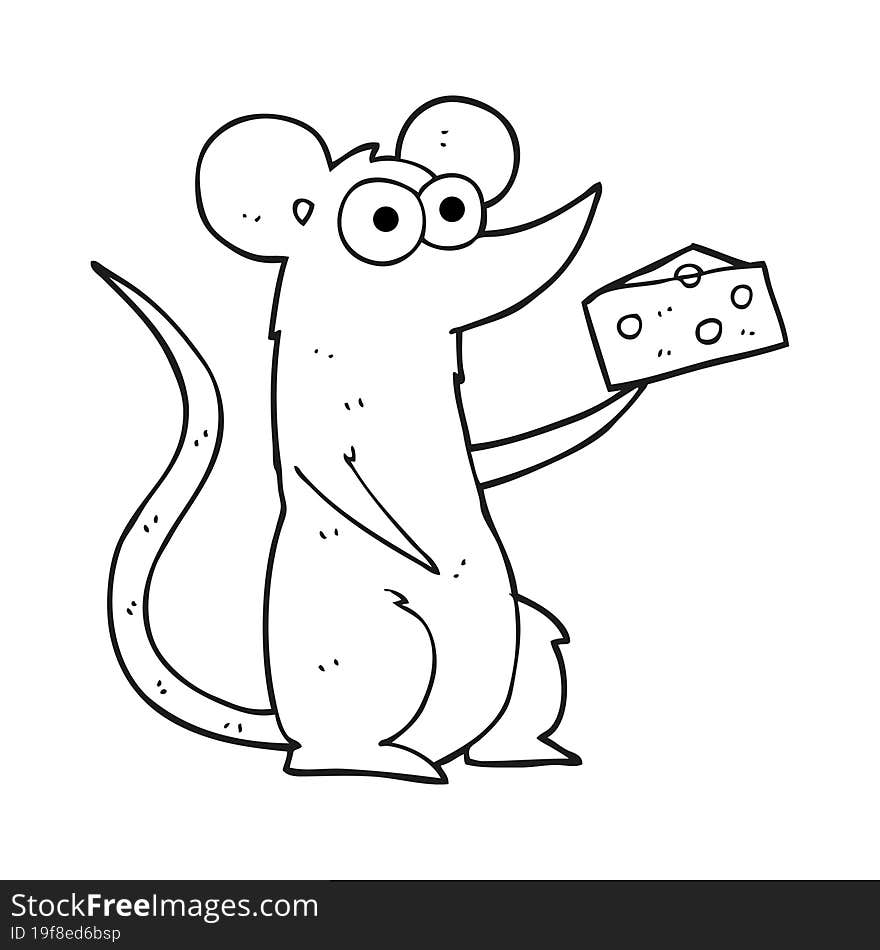 Black And White Cartoon Mouse With Cheese