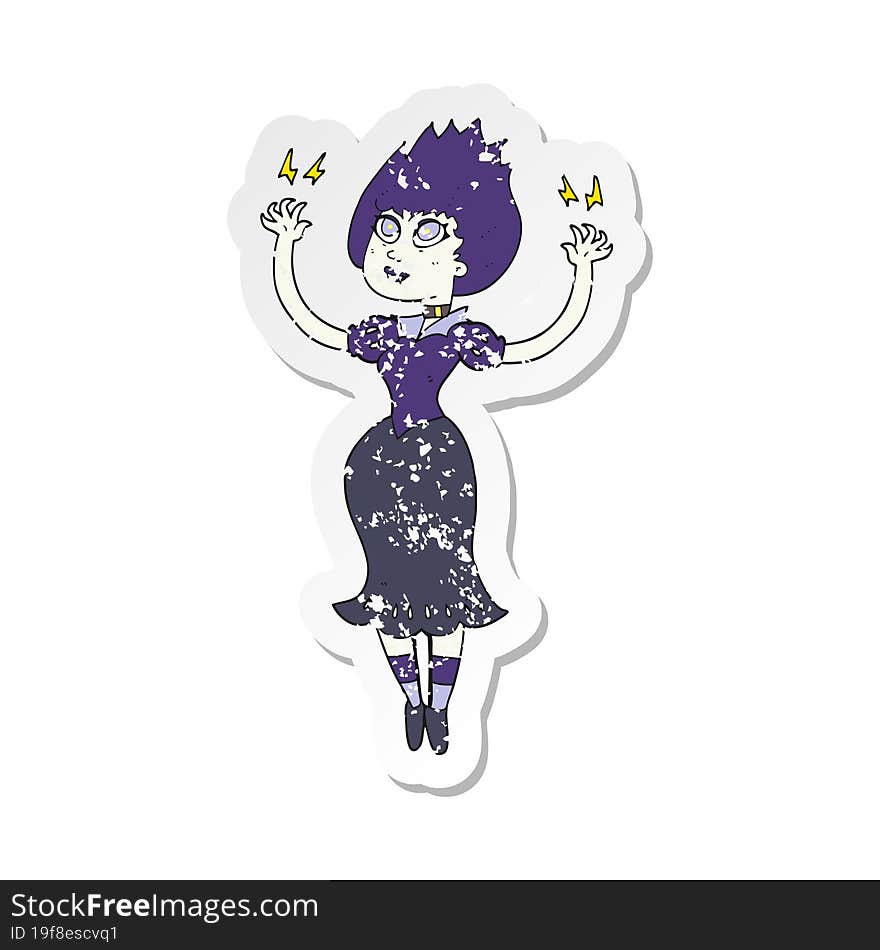 retro distressed sticker of a cartoon vampire girl