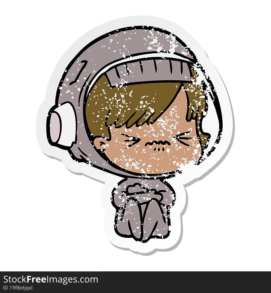 distressed sticker of a cartoon astronaut woman