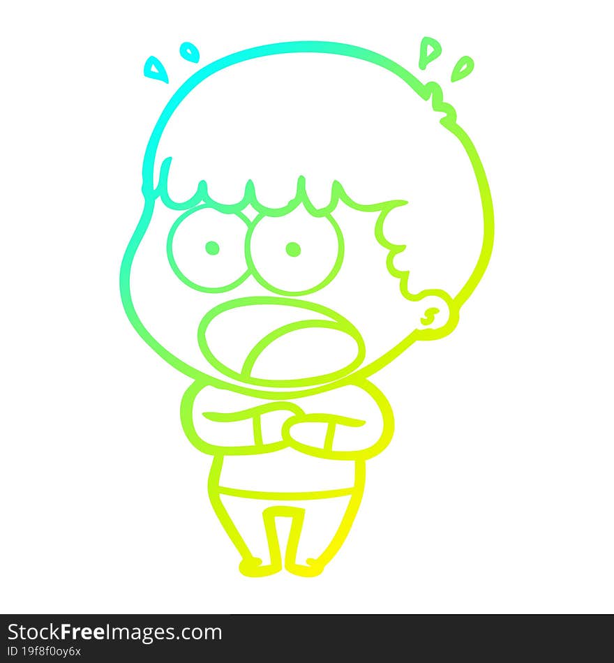 cold gradient line drawing cartoon shocked man