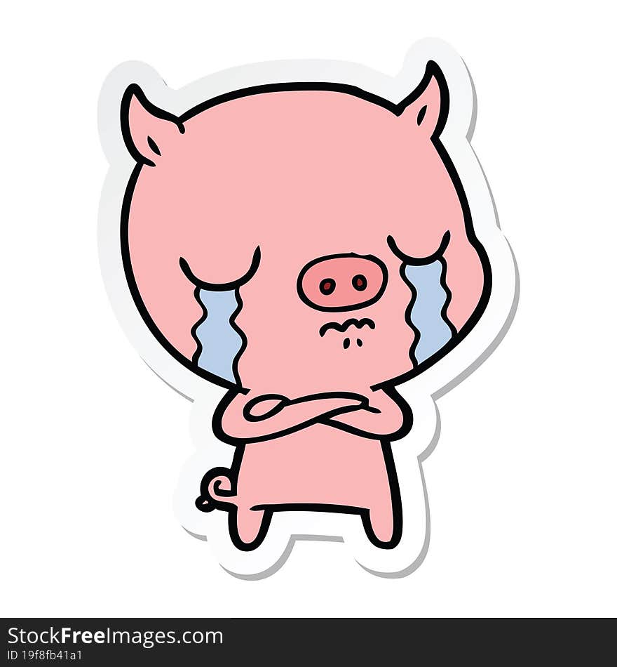 sticker of a cartoon pig crying