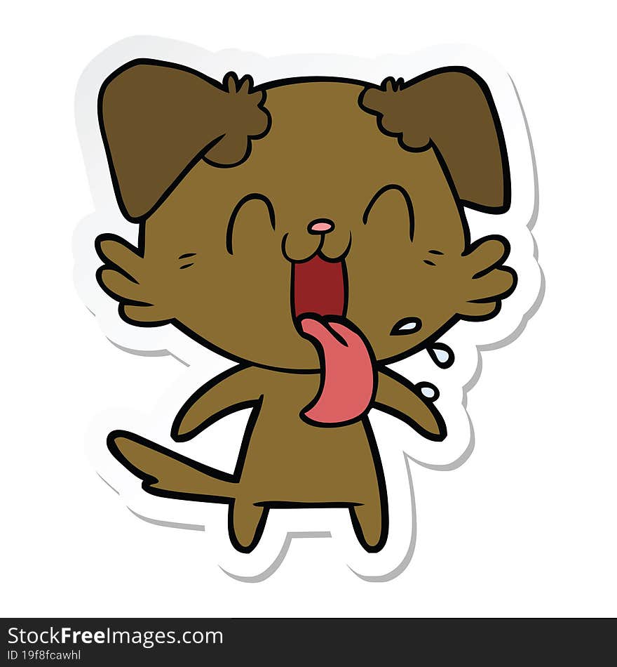 sticker of a cartoon panting dog