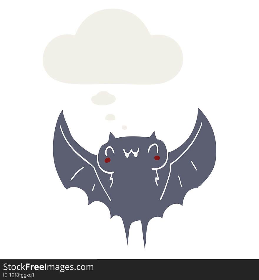 Cartoon Bat And Thought Bubble In Retro Style