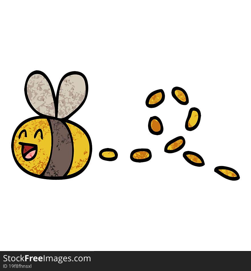 grunge textured illustration cartoon buzzing bee