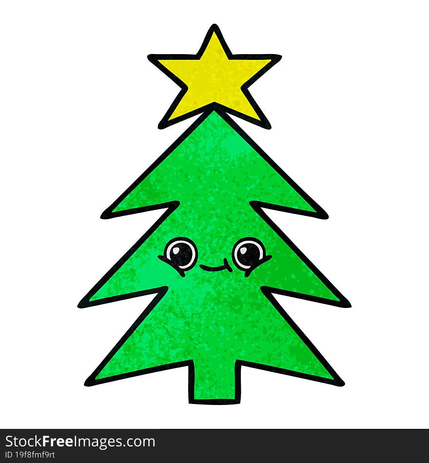 retro grunge texture cartoon christmas tree