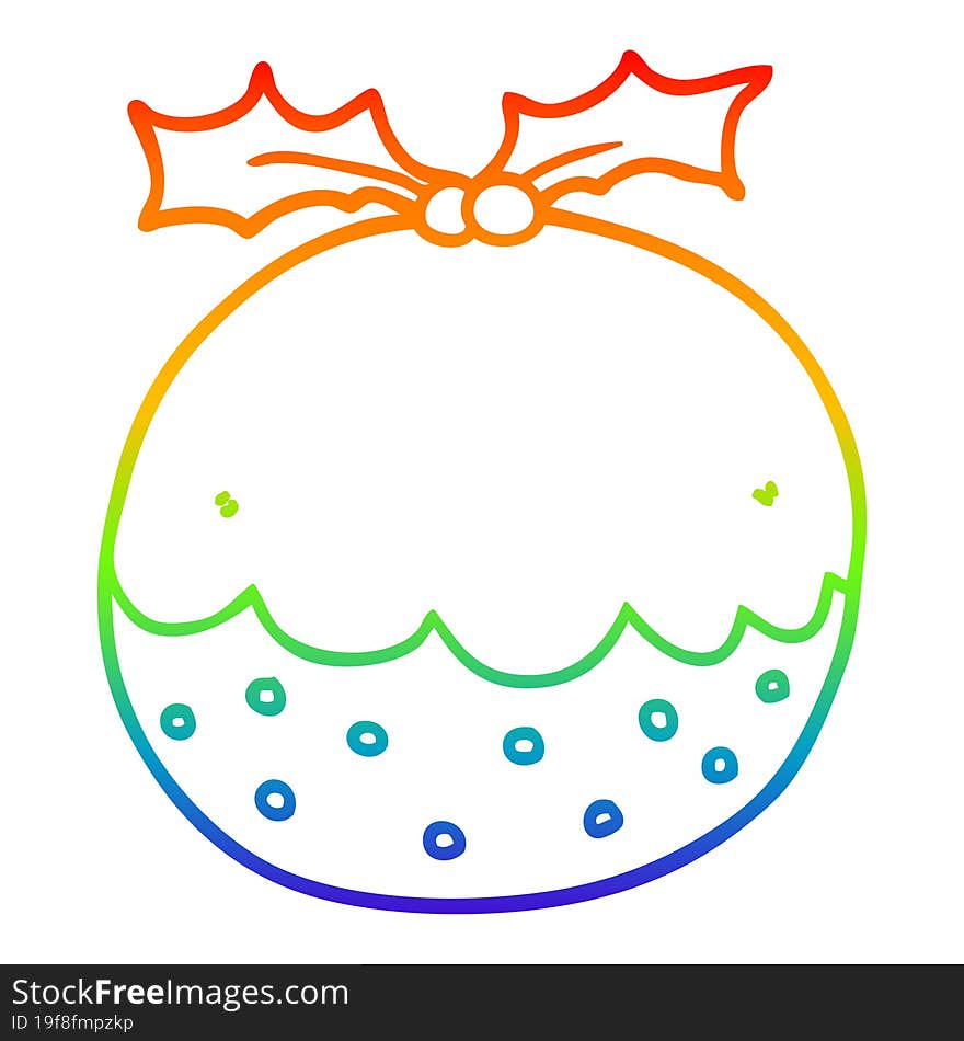 Rainbow Gradient Line Drawing Cartoon Christmas Pudding