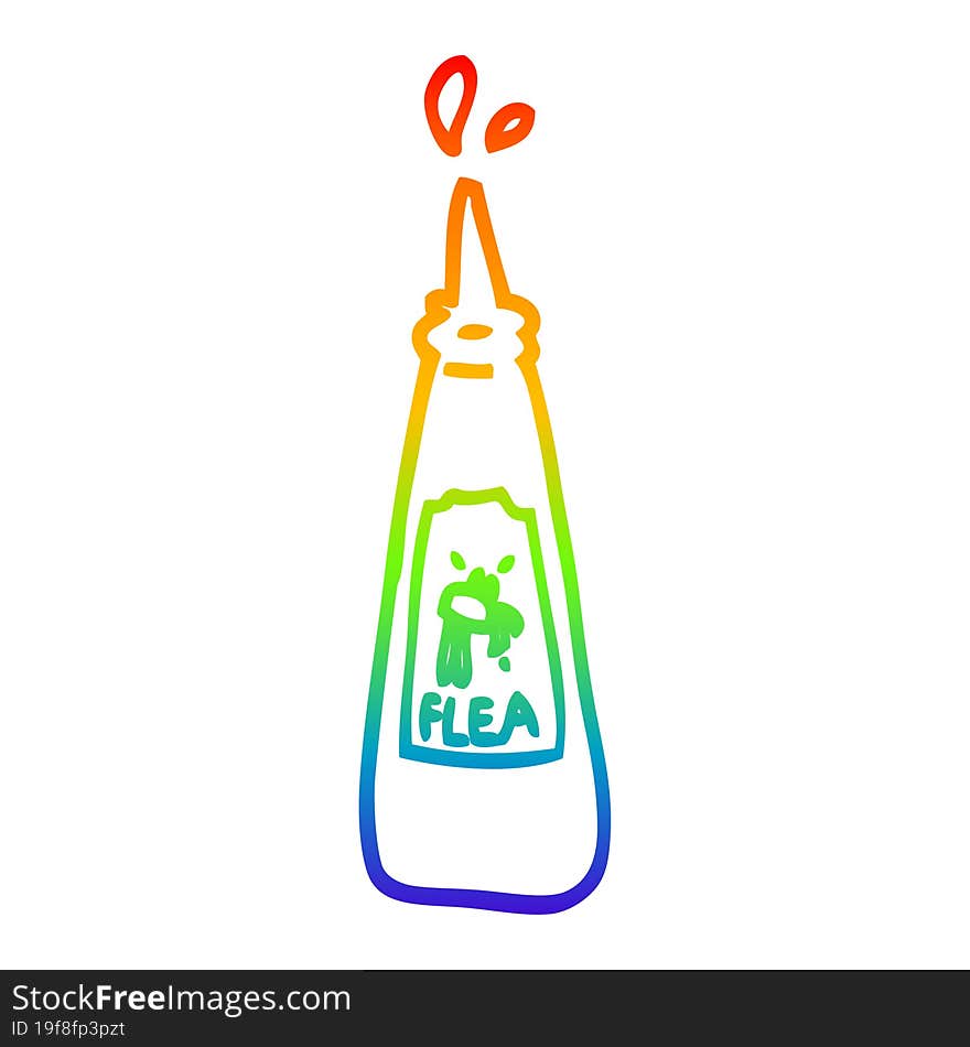 rainbow gradient line drawing of a cartoon flea treatment bottle