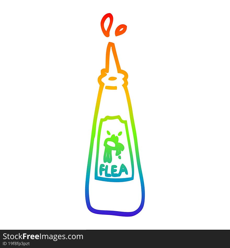 rainbow gradient line drawing cartoon flea treatment bottle