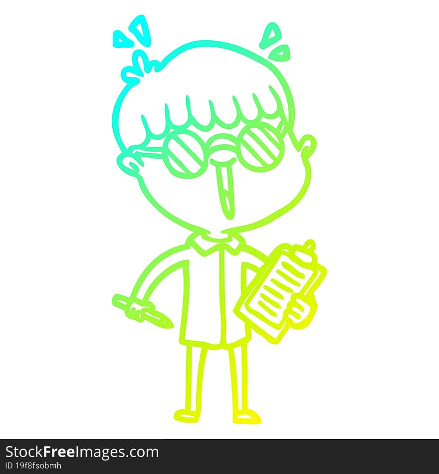 cold gradient line drawing cartoon boy wearing spectacles