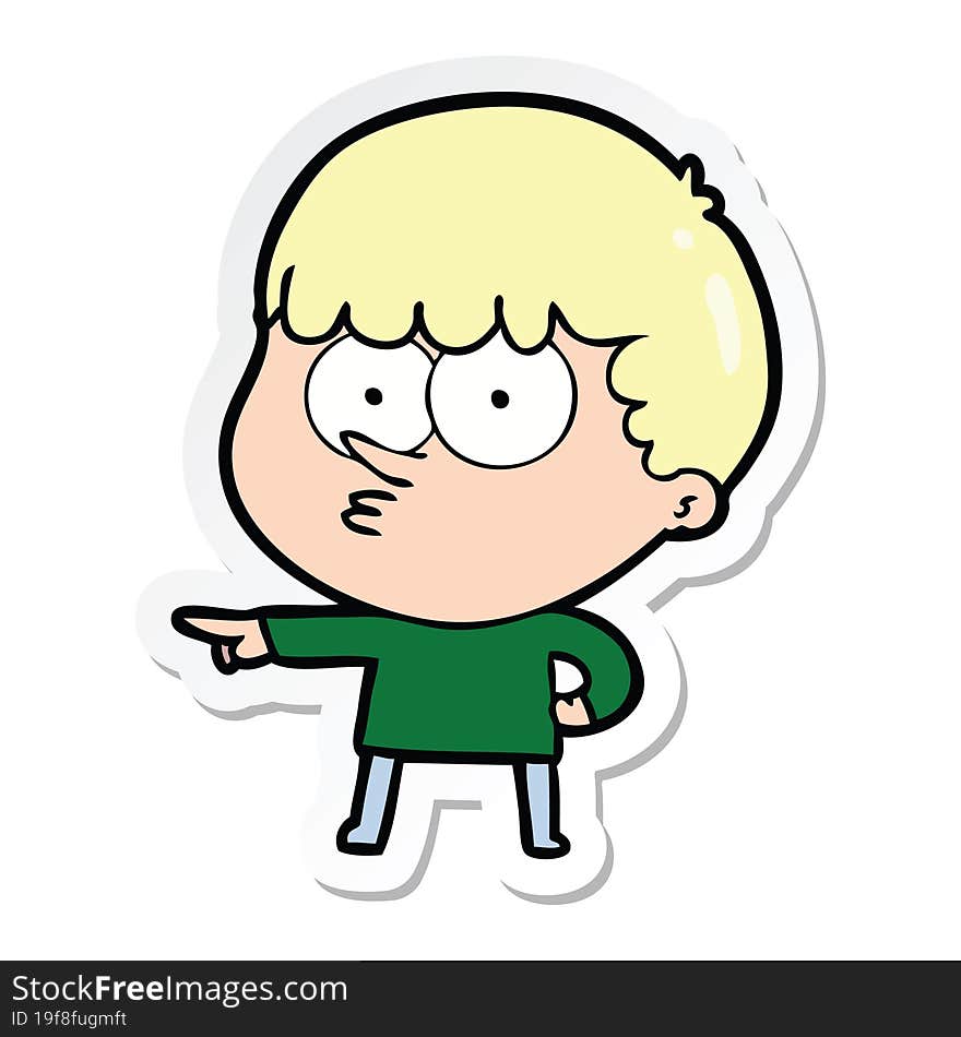 sticker of a cartoon pointing boy