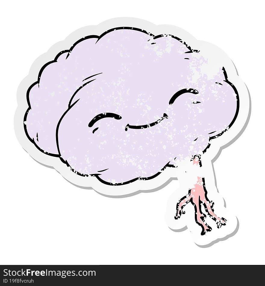 distressed sticker of a cartoon happy brain