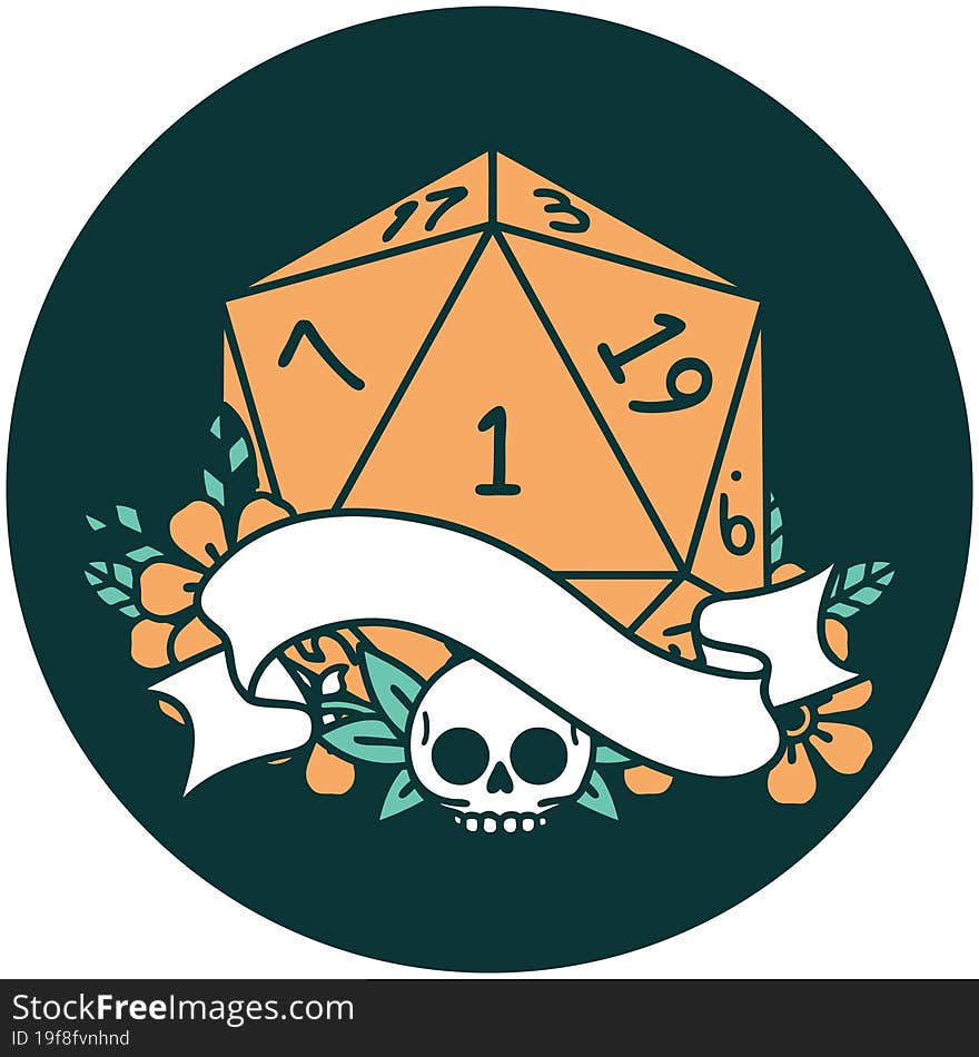 Natural One D20 Dice Roll Icon