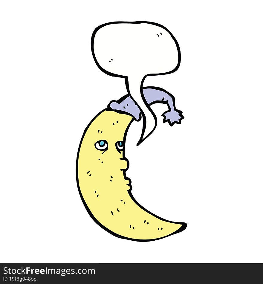 sleepy moon cartoon with speech bubble