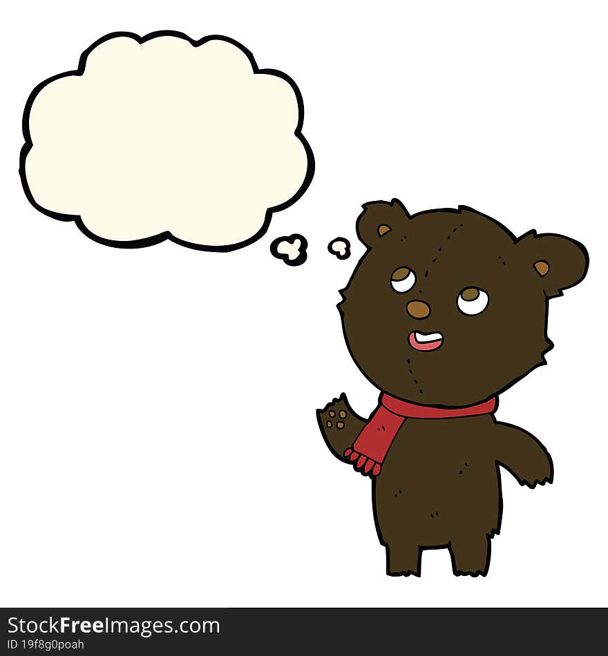 Cartoon Black Bear Wearing Scarf With Thought Bubble