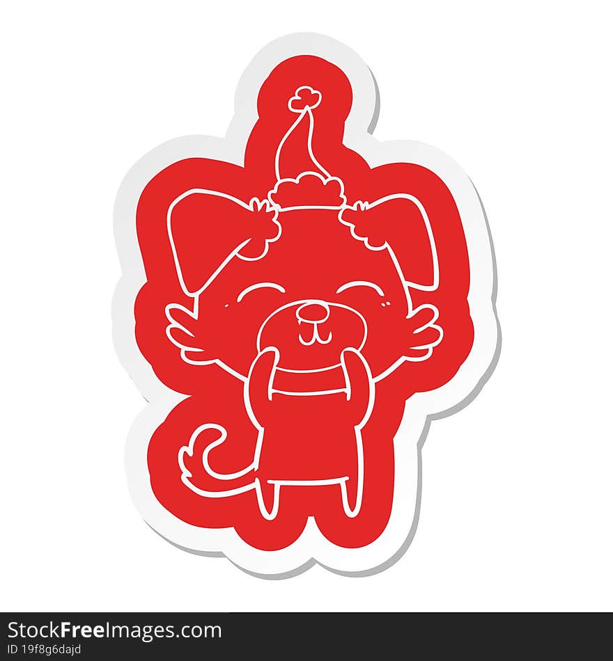 quirky cartoon  sticker of a dog wearing santa hat