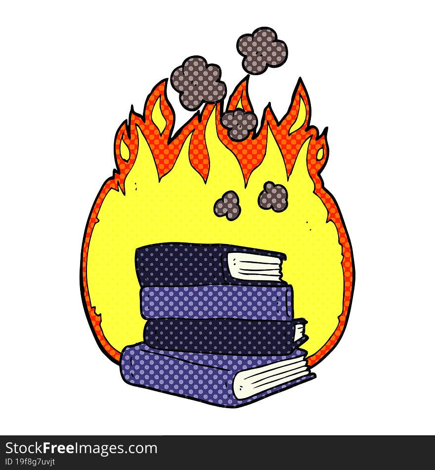 cartoon stack of books burning