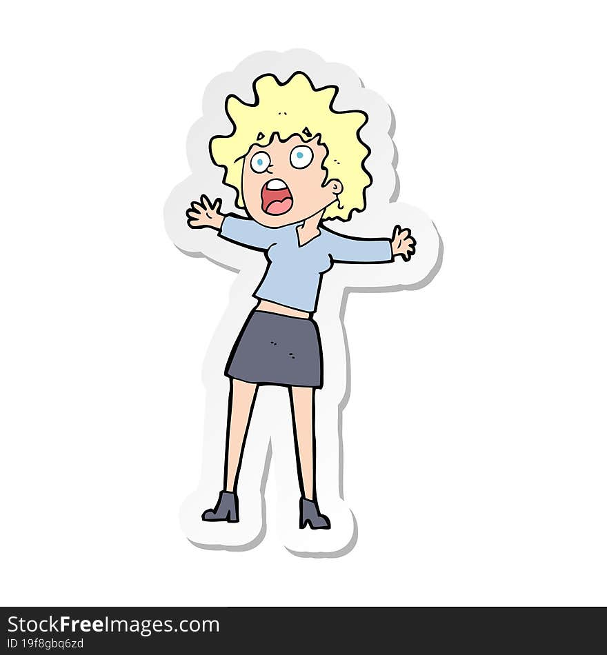 sticker of a cartoon frightened woman