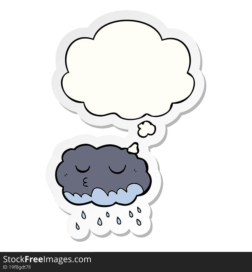 cartoon rain cloud and thought bubble as a printed sticker