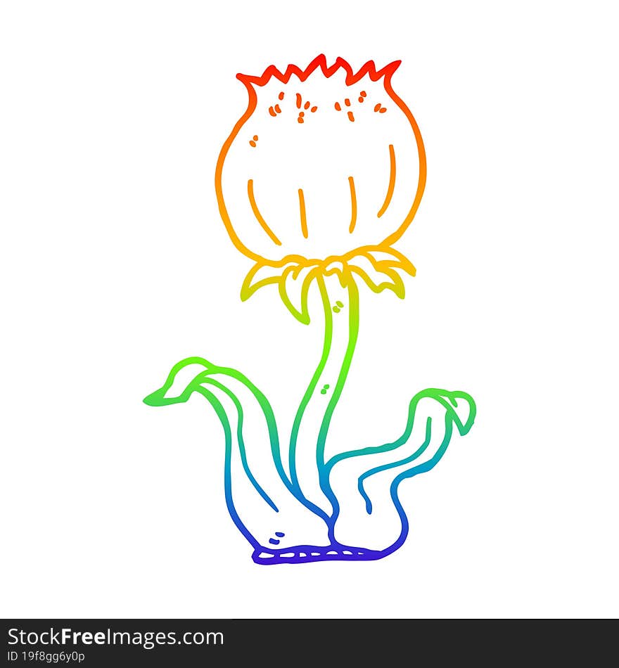 Rainbow Gradient Line Drawing Cartoon Wild Flower