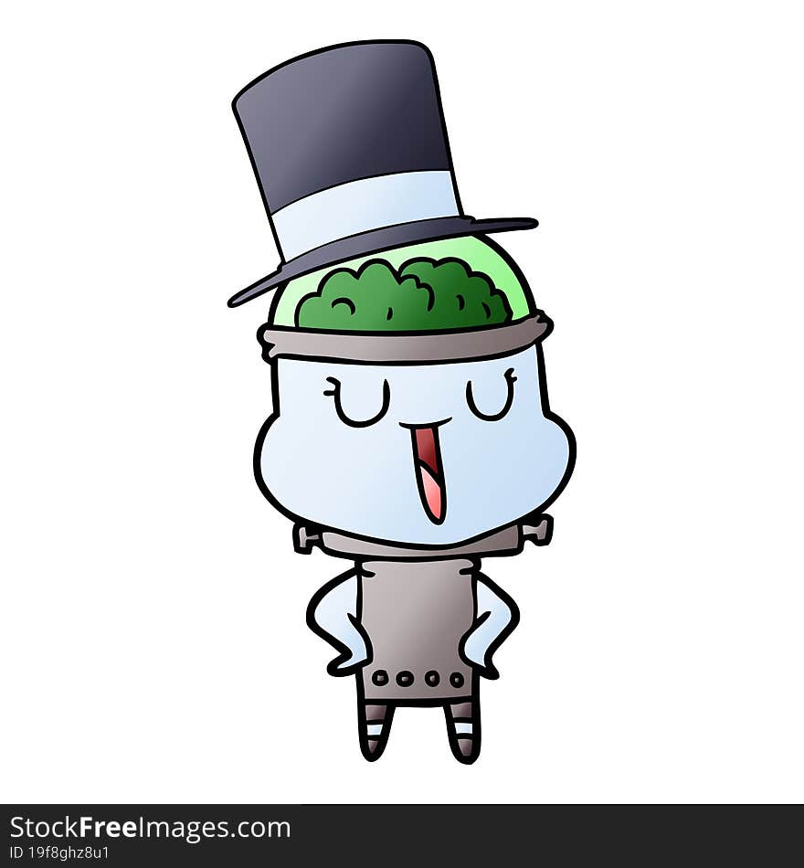 happy cartoon robot wearing top hat. happy cartoon robot wearing top hat