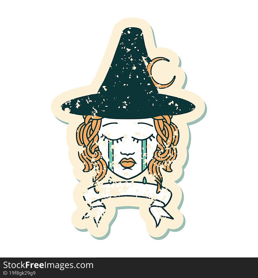 crying human witch with banner illustration