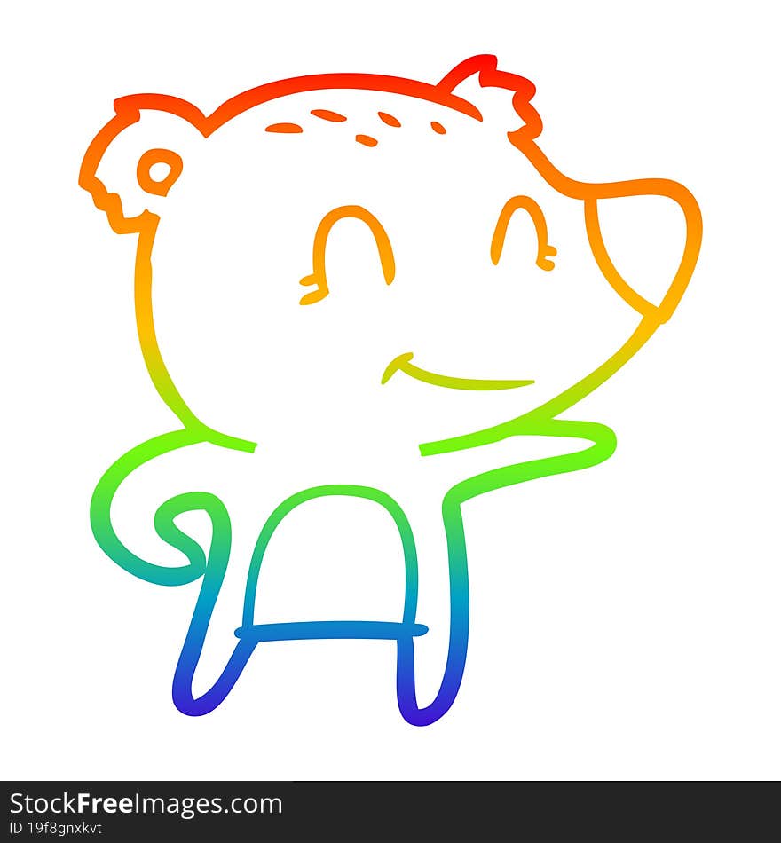 Rainbow Gradient Line Drawing Friendly Bear Cartoon