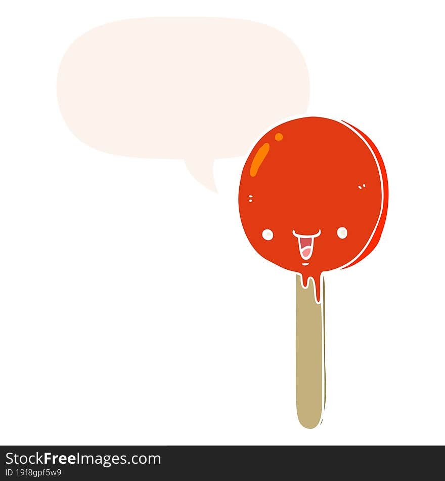 cartoon candy lollipop and speech bubble in retro style