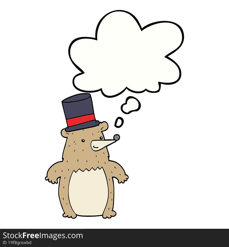 cartoon bear in top hat and thought bubble