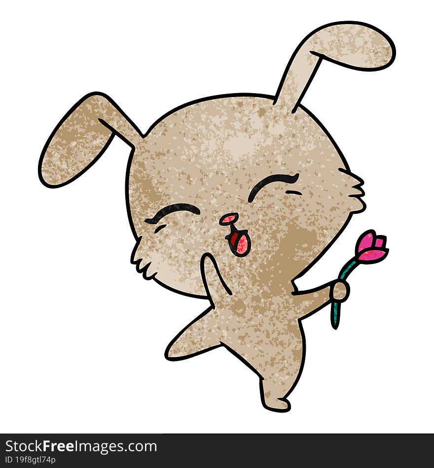 Textured Cartoon Of Cute Kawaii Bunny